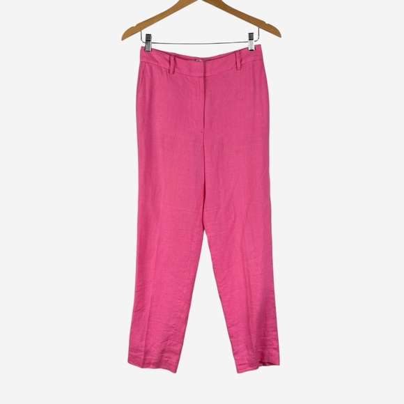 Boden Linen Ankle Pants Size 2L Straight Leg Trouser Sangria Sunset Pink 2 Tall - Picture 5 of 15